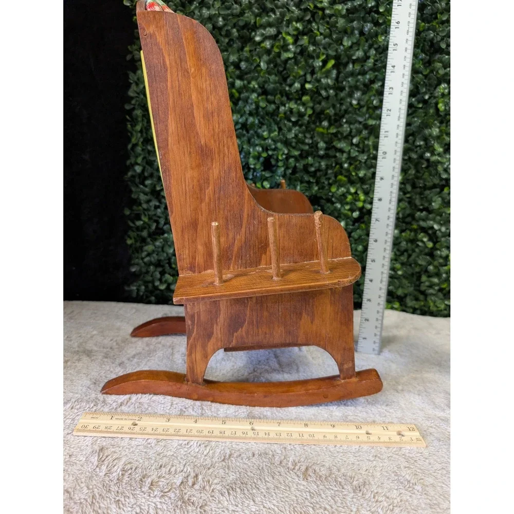 Vintage MCM Handmade Wood Sewing Rocking Chair Organizer Pincushion Folk Art